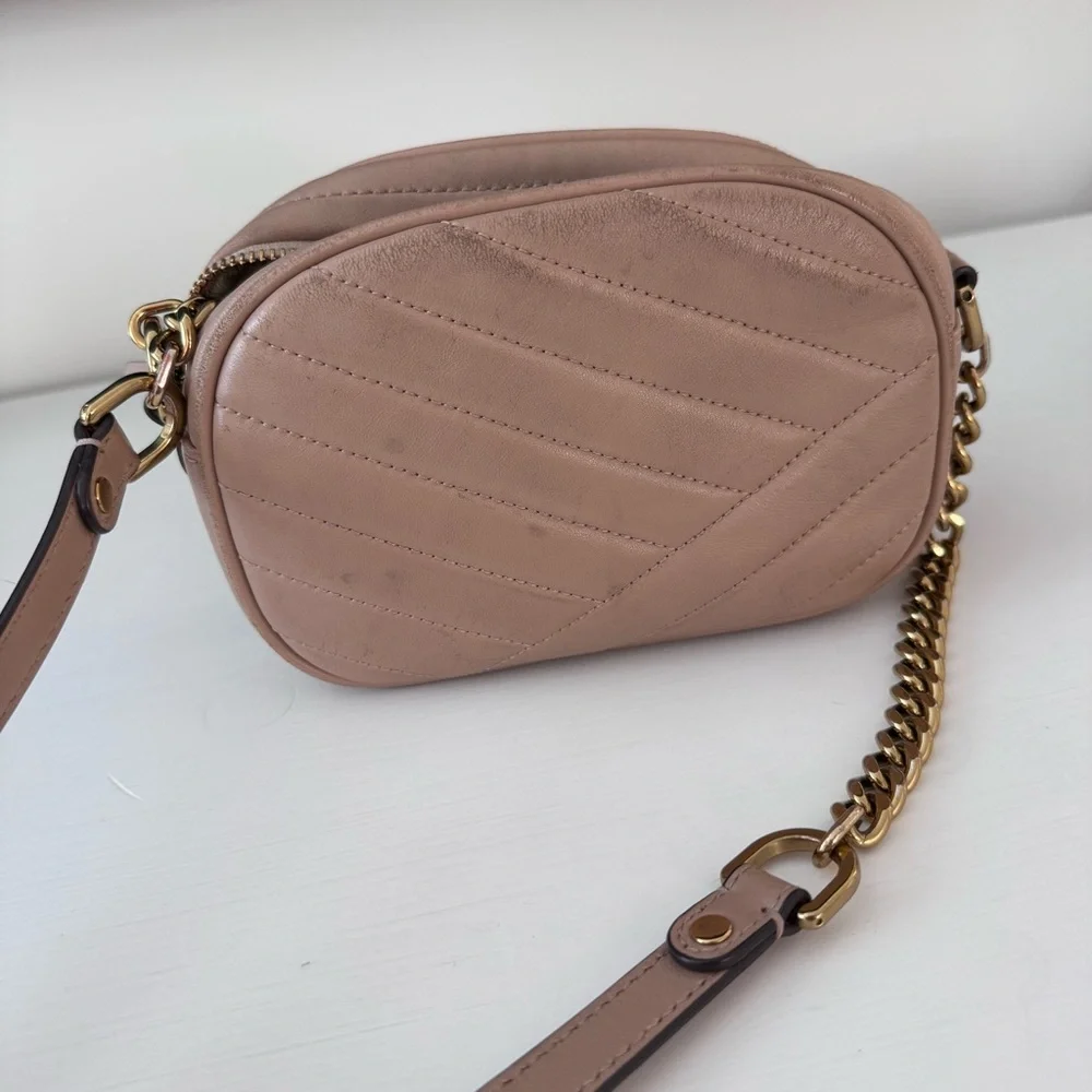 Tory Burch Dusty Pink Quilted Leather Crossbody with Gold Hardware